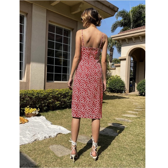 Burgundy Floral High Slit Midi Dress - Picture 2 of 6